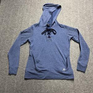 Reebok Pullover Lace Up Neck Hoodie Women's Small Navy Long Sleeve